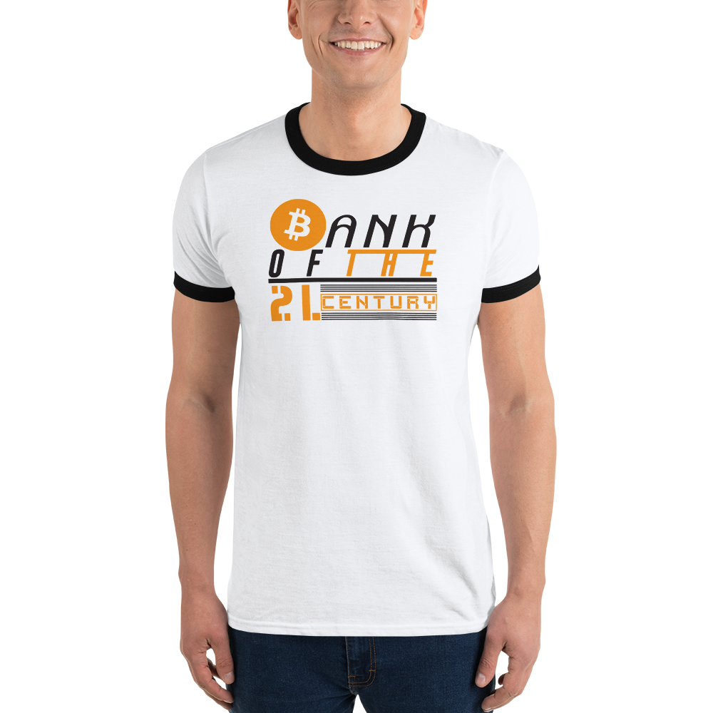 Bank of the 21. century (Bitcoin) - Men's Ringer T-Shirt TCP1607 White/Black / S Official Crypto  Merch